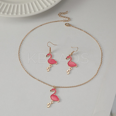 Flamingo Alloy Enamel Stud Earrings & Pendant Necklaces Sets for Women WH-WG896EF-01-1
