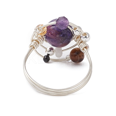 Planet Natural Amethyst Finger Rings RJEW-TA00165-03-1