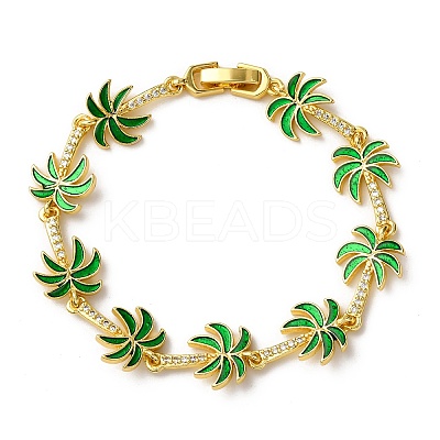 Ocean Theme Brass Cubic Zirconia with Enamel Link Bracelets for Women BJEW-F514-01C-G-1