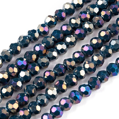 Faceted(32 Facets) Round Full Rainbow Plated Electroplate Glass Beads Strands EGLA-J130-FR15-1
