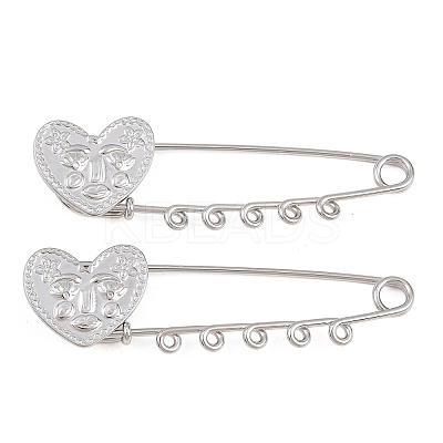Heart Face 304 Stainless Steel Safety Pins Brooch Findings SA-CBA098D-15B-P05-1