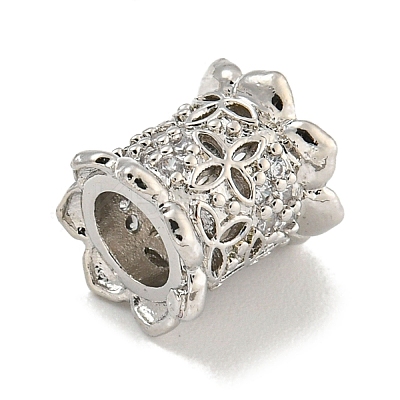 Brass Micro Pave Clear Cubic Zirconia Column European Beads KK-L215-204P-1