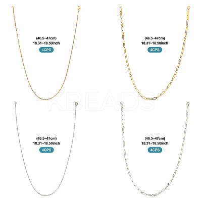 16Pcs 4 Style 304 Stainless Steel Chain Necklaces NJEW-TAC0026-1