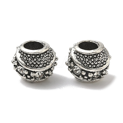 Barrel Antique Silver Plated Metal Alloy Rhinestone European Beads ALRI-Q228-02I-1