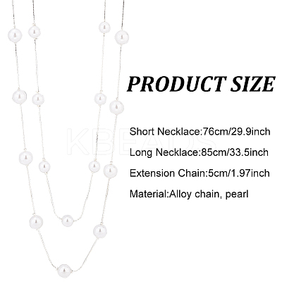 2Pcs 2 Colors ABS Plastic Imitation Pearl Beaded Double Layer Necklaces Set NJEW-AN0001-20-1
