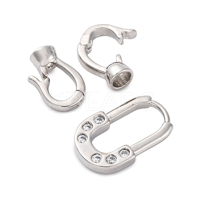 Brass Micro Pave Clear Cubic Zirconia Fold Over Clasps KK-P291-14P-1