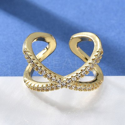 Adjustable Brass Micro Pave Clear Cubic Zirconia Cuff Rings X-RJEW-F101-17G-1