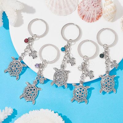 12Pcs 12 Colors Tortoise Alloy Pendant Keychain KEYC-JKC00702-1