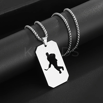 304 Stainless Steel Hollow Cut Hockey Player Pendant Necklaces FS-WGFDD7E-01-1
