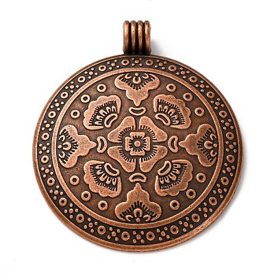 Tibetan Style Flat Round with Flower Alloy Big Pendants TIBEP-Q056-15R-NR-1
