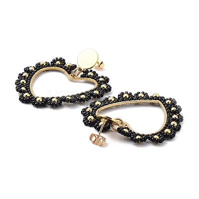 PVD Vacuum Plating 304 Stainless Steel Heart Dangle Stud Earrings STAS-D058-01G-01-1