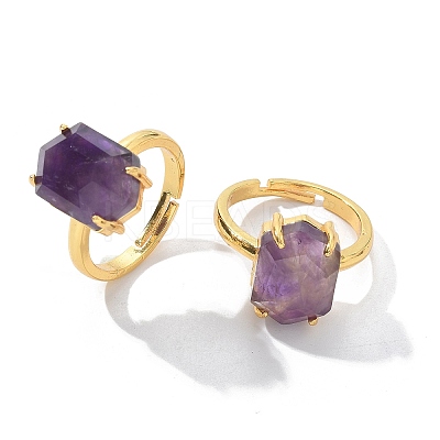 Hexagon Natural Amethyst Finger Rings RJEW-B113-02G-06-1