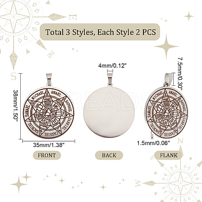6Pcs 3 Style 304 Stainless Steel Pendants STAS-UN0044-46-1