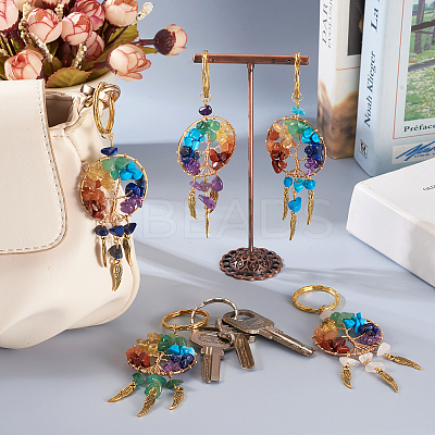 5Pcs 5 Style Gemstone Keychain KEYC-TA0001-18-1