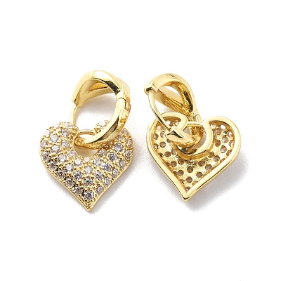 Clear Cubic Zirconia Heart Dangle Hoop Earrings EJEW-G333-01G-1-1