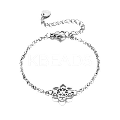 304 Stainless Steel Flower Link Bracelets WG0BE89-01-1