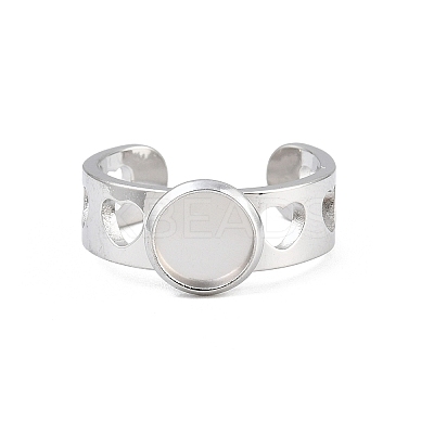 Hollow Heart 304 Stainless Steel Cuff Ring Components SA-CBA82C8-02A-P-1