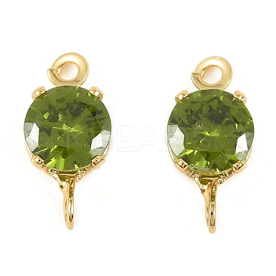 Brass Pave Cubic Zirconia Flat Round Connector Charms KK-P347-01G-03-1