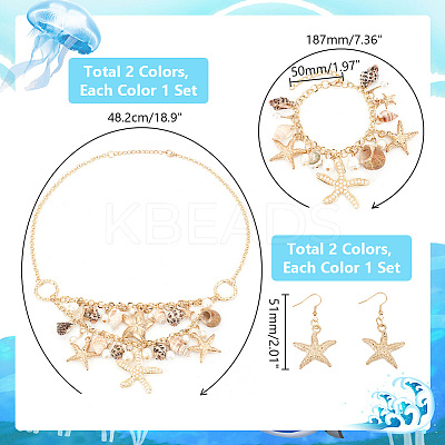 Natural Shell & Starfish Beach Jewelry Set SJEW-PH0001-14-1