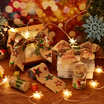 3Pcs 3 Styles Christmas Theme Burlap Ribbon Jute Ribbon OCOR-FG0001-63-1