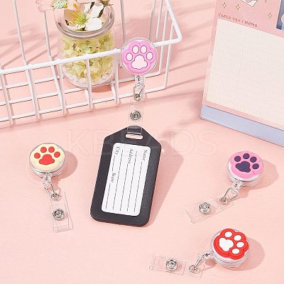 4 Pcs 4 Styles PVC Paw Badge Reel AJEW-CA0001-28A-1