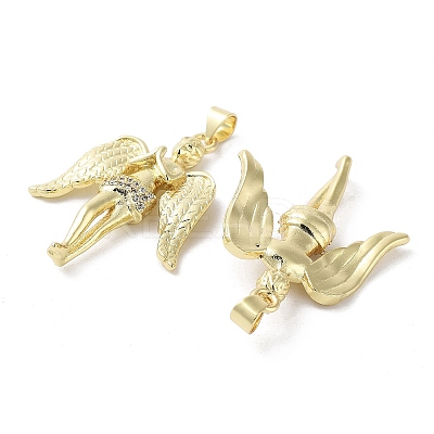 Rack Plating Angel Brass Micro Pave Cubic Zirconia Pendants KK-E102-12G-1