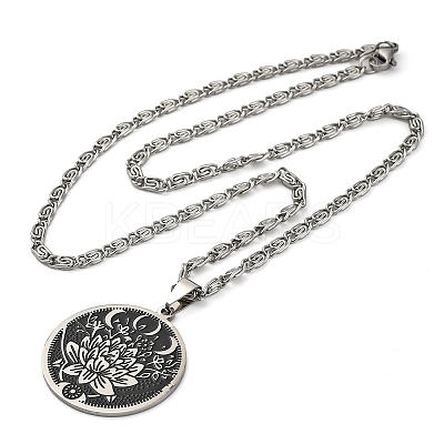 201 Stainless Steel Lunar Lotus Talisman Pendant Necklaces NJEW-S007-21P-1
