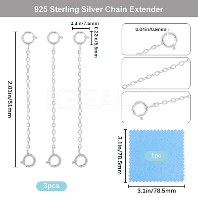 3Pcs Sterling Silver Chain Extender STER-BBC0006-76S-1