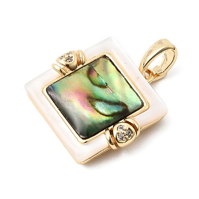 Brass Cubic Zirconia & Paua Shell Pendants KK-G553-01C-G-1