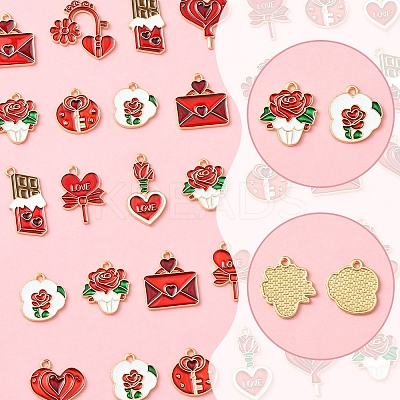 36Pcs 9 Styles Valentine's Day Theme Alloy Enamel Pendants ENAM-FS0002-48-RS-1