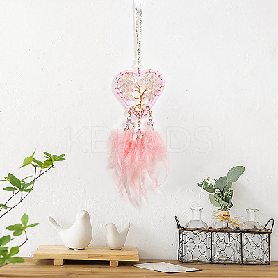 Natural Rose Quartz Heart with Tree of Life Pendant Decorations PW-WG95055-01-1