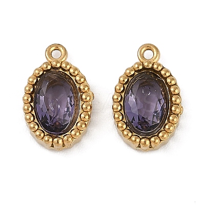 Ion Plating(IP) 304 Stainless Steel Micro Pave Cubic Zirconia Charms STAS-K256-19G-1
