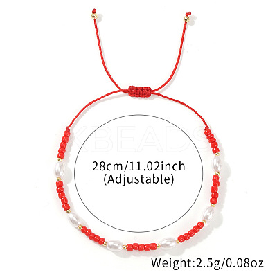 Glass Seed Bead & Plastic Imitation Pearl Beads Braided Bracelets for Women JS2905-1-1