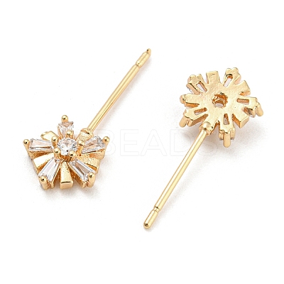 Brass Micro Cubic Zirconia Flower Shape Head Pins KK-Q789-15G-1