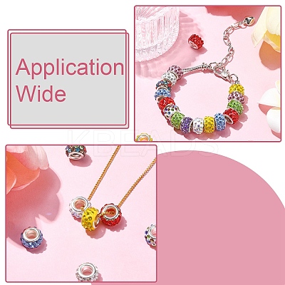 100Pcs 10 Colors Polymer Clay Rhinestone European Large Hole Beads with Silver Color Plated Brass Cores FIND-YW0004-88-1