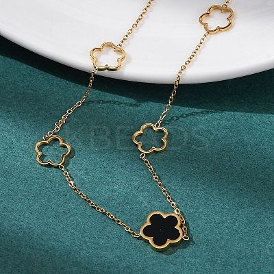 Ion Plating(IP) 304 Stainless Steel & Plastic Flower Pendant Necklaces for Women NJEW-P320-02G-03-1