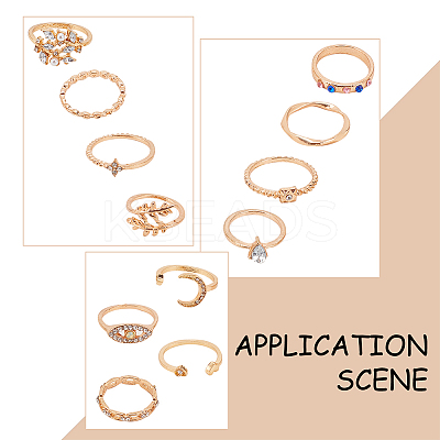 21Pcs 21 Styles Rectangle & Horse Eye & Teardrop & Leaf & Moon & Star & Heart Alloy Finger Rings RJEW-AN0001-15-1
