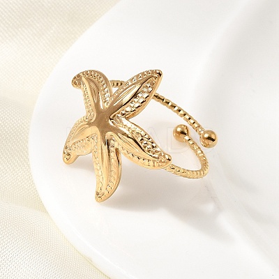 Starfish 304 Stainless Steel Cuff Open Rings for Women RJEW-A105-01G-1