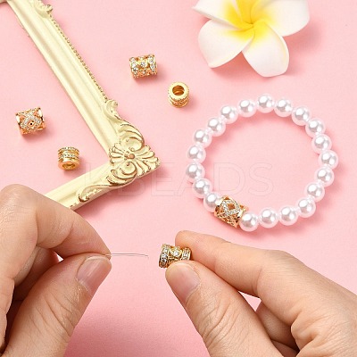 6Pcs 3 Styles Brass Pave Clear Cubic Zirconia European Beads KK-CJ0003-08-1
