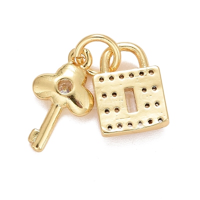 Rack Plating Brass Cubic Zirconia Pendants Findings KK-E275-21G-1