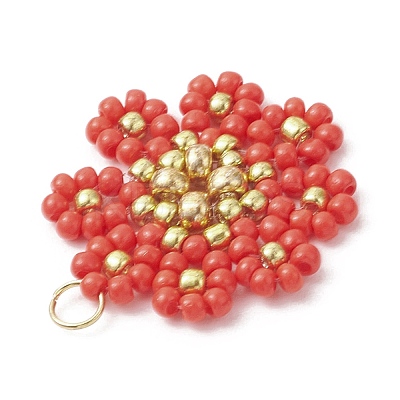 Glass Seed Beaded Flower Pendants PALLOY-MZ01181-01-1