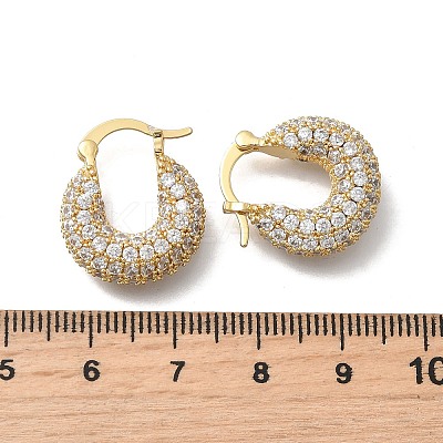Brass Micro Pave Clear Cubic Zirconia Flat Round Hoop Earrings EJEW-K318-04A-G-1