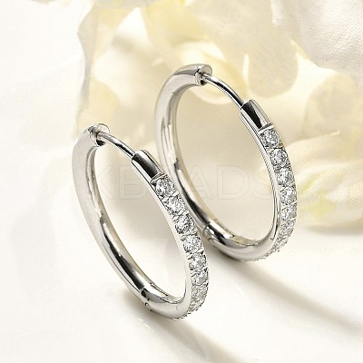 304 Stainless Steel Micro Pave Clear Cubic Zirconia Huggie Hoop Earrings EJEW-C096-01H-P01-1
