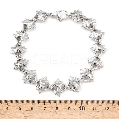 304 Stainless Steel Flower Link Chain Bracelets BJEW-D379-17P-1