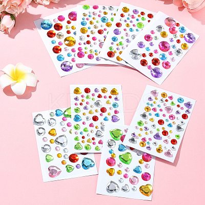 8 Sheets 4 Styles Acrylic Rhinestone Self-Adhesive Stickers AJEW-YW0001-32-1