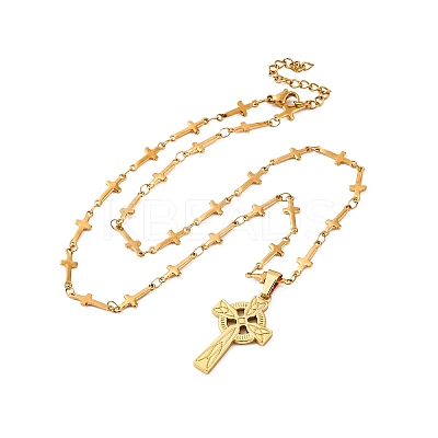 201 Stainless Steel Viking Knot Cross Pendant Necklaces for Men NJEW-S440-14G-1