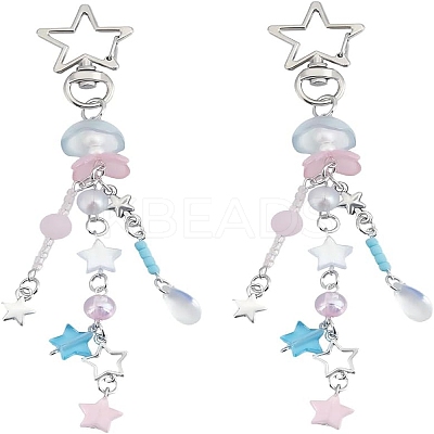 2Pcs Star Resin Pendant Keychain HJEW-BBC0001-12B-1