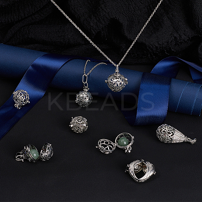 10Pcs 5 Styles Tibetan Style Brass Cage Pendants KK-SC0004-33-1