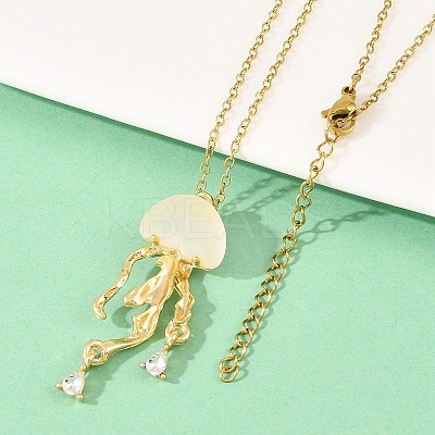 Alloy Crystal Rhinestone with Resin Jellyfish Pendant Necklaces for Women NJEW-A066-03G-1