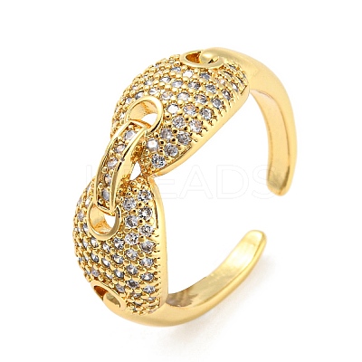 Hip Hop Pig Nose Rack Plating Brass Micro Pave Cubic Zirconia Open Cuff Ring for Women RJEW-F153-04G-1